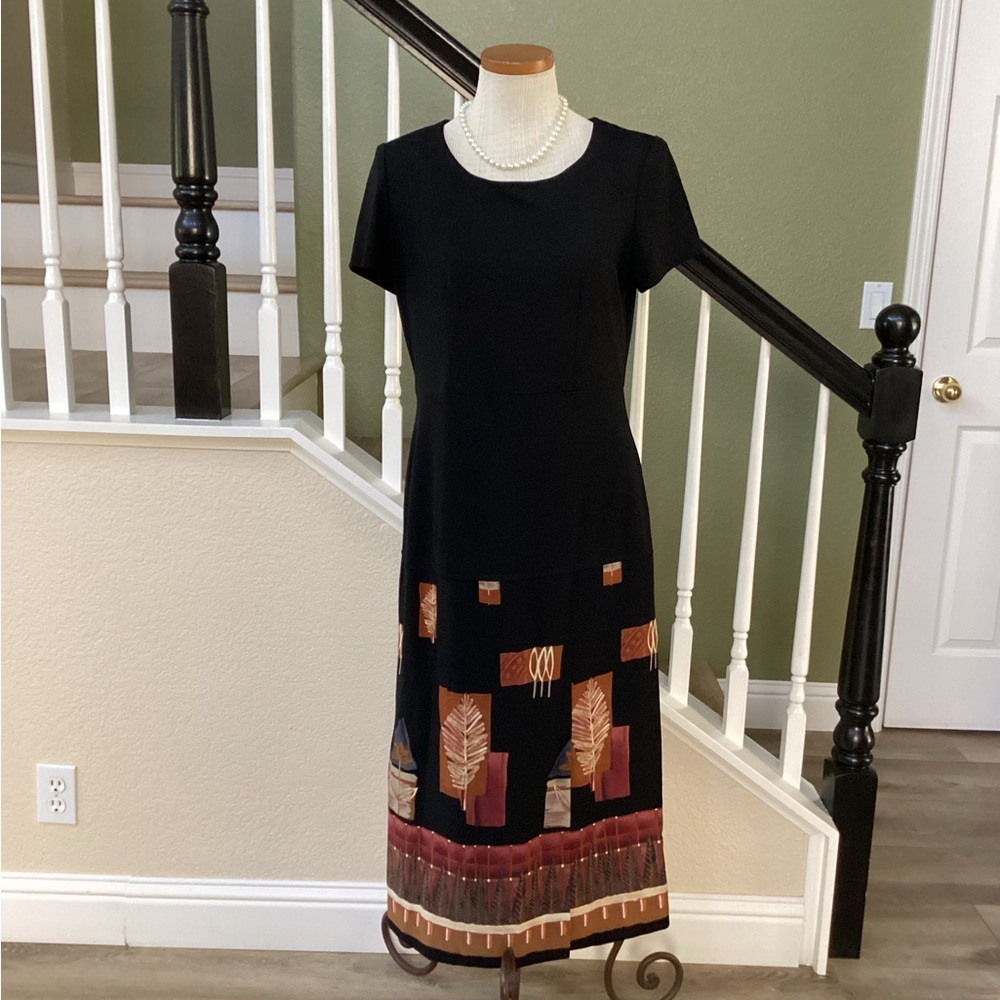 Danny & Nicole Black and Orange Sheath Midi Dress